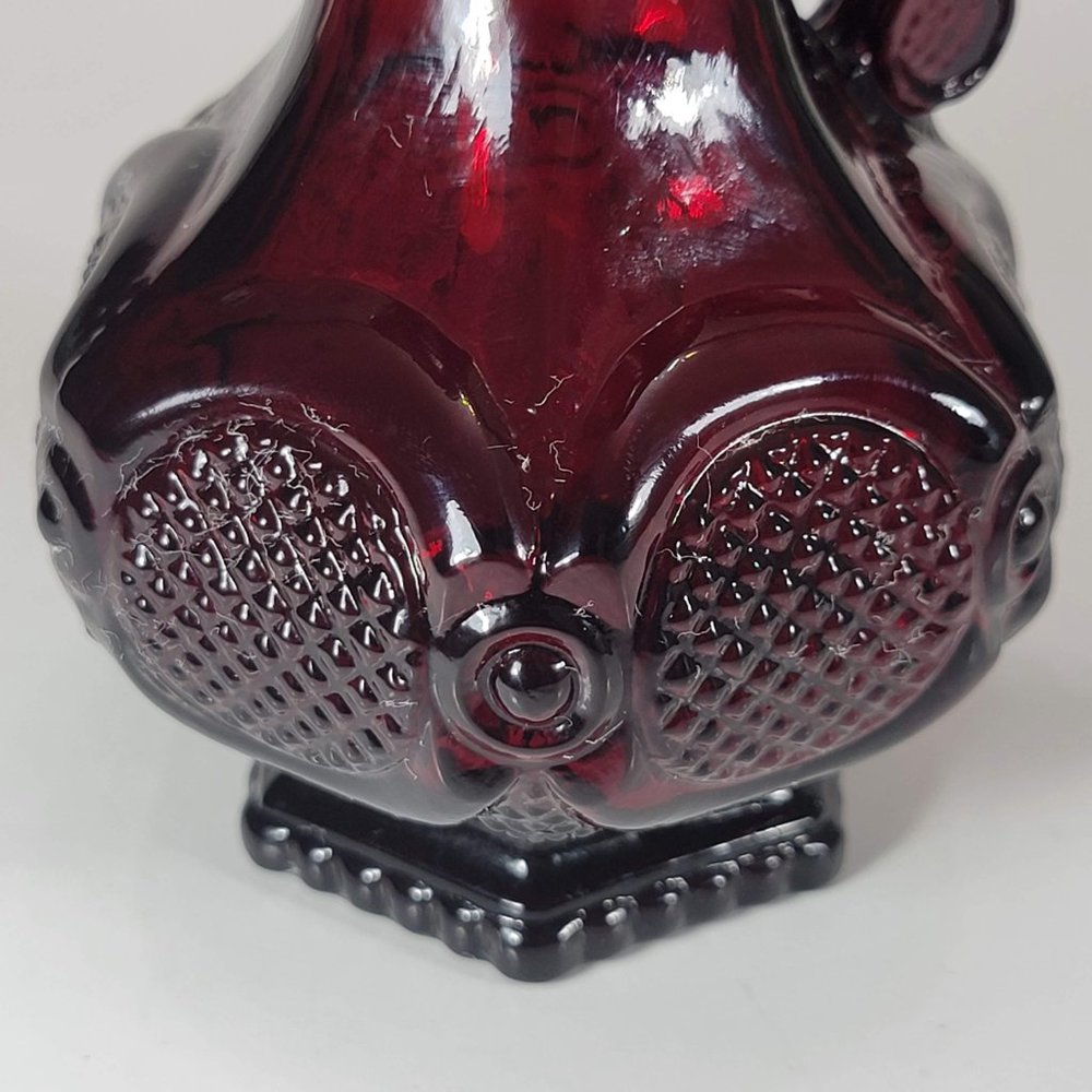 Avon 1876 Cape Cod Wine Decanter Oil Vinegar Dispenser Ruby Red Glass Vintage - Picture 9 of 10